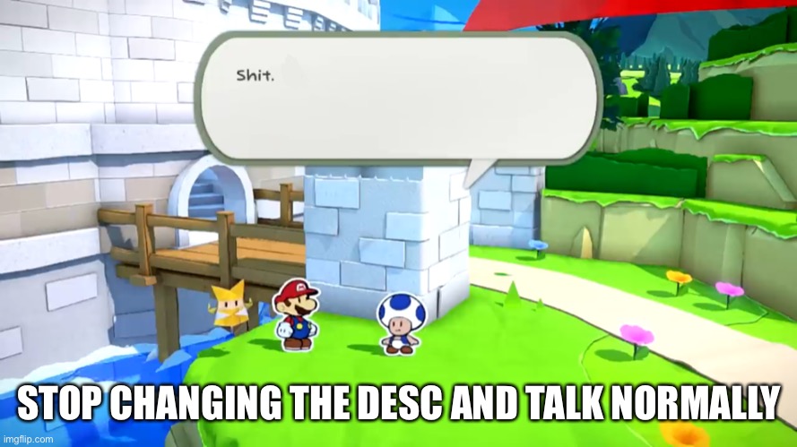 Memechat was made for a reason and it’s for that | STOP CHANGING THE DESC AND TALK NORMALLY | image tagged in paper mario shit | made w/ Imgflip meme maker