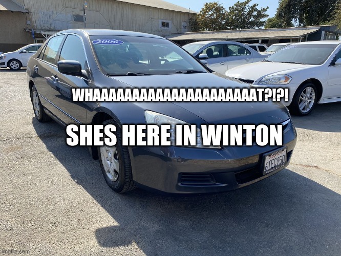 SHES HERE IN WINTON; WHAAAAAAAAAAAAAAAAAAAAAT?!?! | image tagged in 2006,honda,accord,lx,fun,memes | made w/ Imgflip meme maker