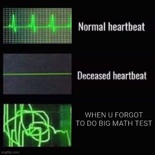 heartbeat rate | WHEN U FORGOT TO DO BIG MATH TEST | image tagged in heartbeat rate | made w/ Imgflip meme maker