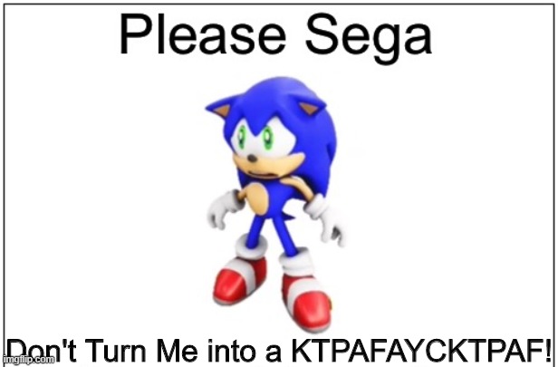 Please sega, don't turn me into a ktpafaycktpaf |  Don't Turn Me into a KTPAFAYCKTPAF! | image tagged in please sega | made w/ Imgflip meme maker