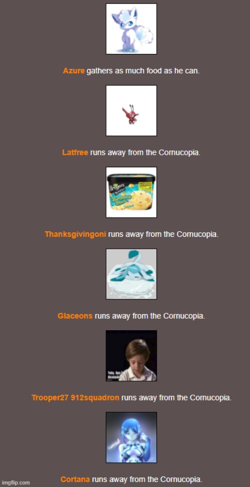 Bloodbath (2) (I also made Glaceons female by mistake) | image tagged in hunger games | made w/ Imgflip meme maker