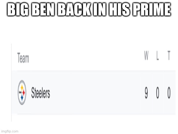 Big Ben | BIG BEN BACK IN HIS PRIME | image tagged in ben roethlisberger | made w/ Imgflip meme maker