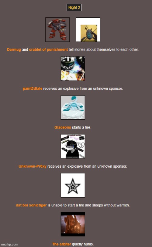 Night 2 (1) | image tagged in hunger games | made w/ Imgflip meme maker