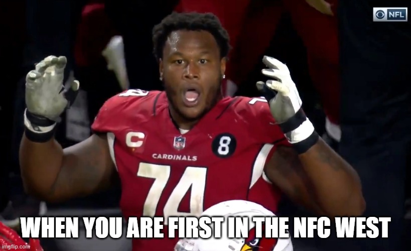 DJ Humphries Mind Blown | WHEN YOU ARE FIRST IN THE NFC WEST | image tagged in dj humphries mind blown | made w/ Imgflip meme maker