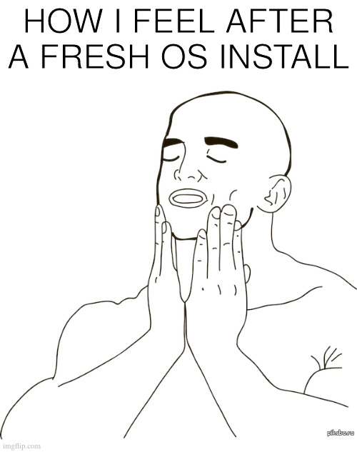 How I feel after a fresh os install | HOW I FEEL AFTER A FRESH OS INSTALL | image tagged in how i feel after,fresh os,fresh windows install,install | made w/ Imgflip meme maker