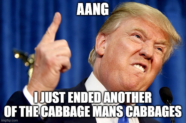 Donald Trump | AANG; I JUST ENDED ANOTHER OF THE CABBAGE MANS CABBAGES | image tagged in donald trump | made w/ Imgflip meme maker