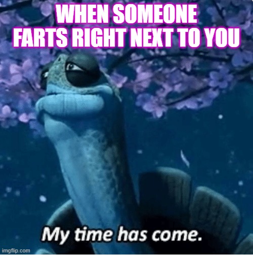 My Time Has Come | WHEN SOMEONE FARTS RIGHT NEXT TO YOU | image tagged in my time has come | made w/ Imgflip meme maker