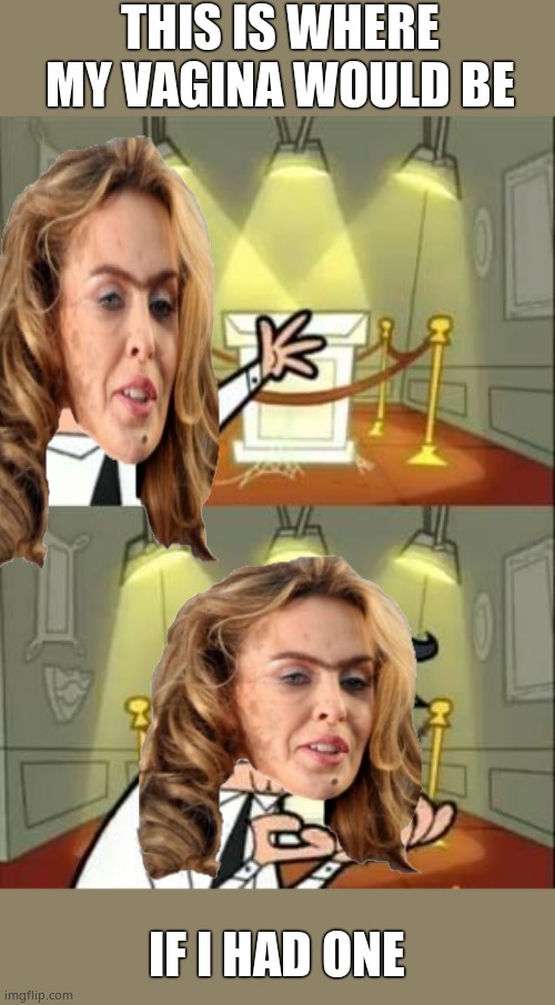 Gender fluid Kylie | THIS IS WHERE MY VAGINA WOULD BE; IF I HAD ONE | image tagged in this is where i'd put my trophy if i had one,kylie minogue,kylieminoguesucks,google kylie minogue,it's a man baby | made w/ Imgflip meme maker