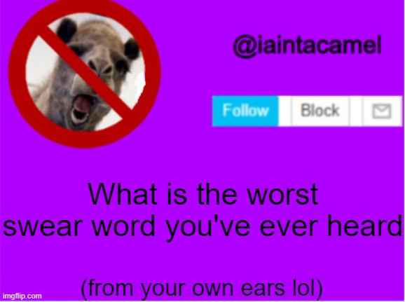 i think drizzy. made one idk | What is the worst swear word you've ever heard; (from your own ears lol) | image tagged in iaintacamel | made w/ Imgflip meme maker