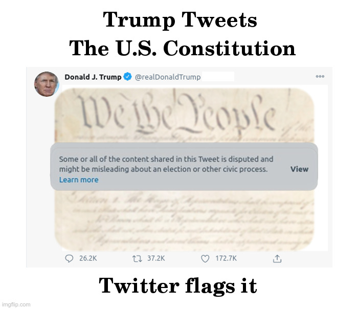 Trump Tweets The U.S. Constitution, Twitter Flags It | image tagged in trump,us constitution,twitter,jack dorsey,biased media,censorship | made w/ Imgflip meme maker