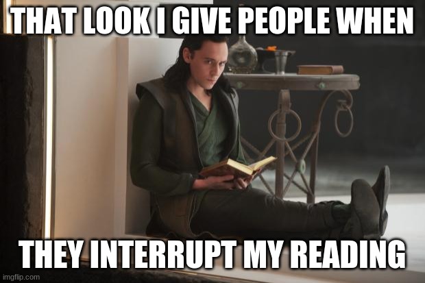 Loki Book | THAT LOOK I GIVE PEOPLE WHEN; THEY INTERRUPT MY READING | image tagged in loki book | made w/ Imgflip meme maker