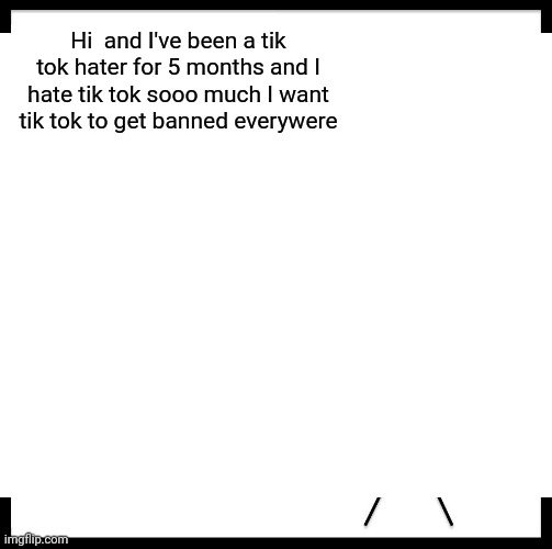  Hi  and I've been a tik tok hater for 5 months and I hate tik tok sooo much I want tik tok to get banned everywere | made w/ Imgflip meme maker