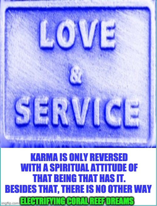 KARMA IS ONLY REVERSED WITH A SPIRITUAL ATTITUDE OF THAT BEING THAT HAS IT. BESIDES THAT, THERE IS NO OTHER WAY; ELECTRIFYING CORAL REEF DREAMS | image tagged in karma | made w/ Imgflip meme maker