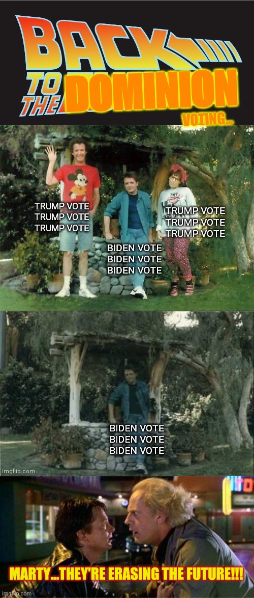 Back to the Dominion Voting... | MARTY...THEY'RE ERASING THE FUTURE!!! | image tagged in election fraud,joe biden,liberal agenda,trump 2020,back to the future,dominion voting | made w/ Imgflip meme maker