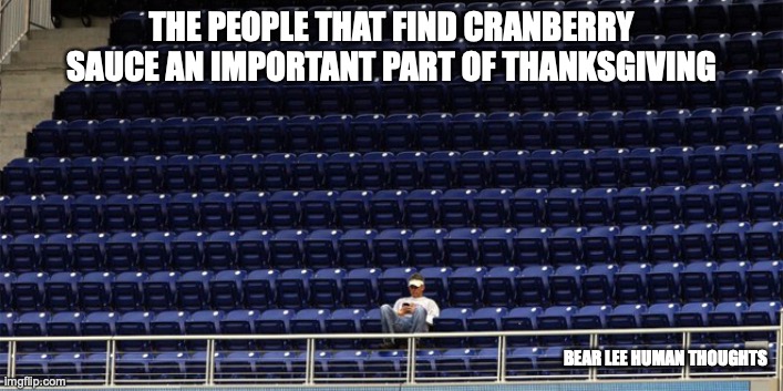 cranberry sauce | THE PEOPLE THAT FIND CRANBERRY SAUCE AN IMPORTANT PART OF THANKSGIVING; BEAR LEE HUMAN THOUGHTS | image tagged in thanksgiving | made w/ Imgflip meme maker