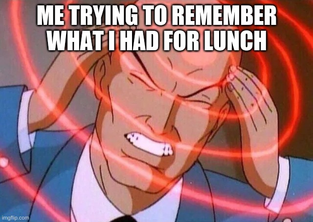 Trying to remember | ME TRYING TO REMEMBER WHAT I HAD FOR LUNCH | image tagged in trying to remember | made w/ Imgflip meme maker