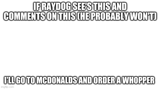 PLS | IF RAYDOG SEE'S THIS AND COMMENTS ON THIS (HE PROBABLY WON'T); I'LL GO TO MCDONALDS AND ORDER A WHOPPER | image tagged in starter pack | made w/ Imgflip meme maker