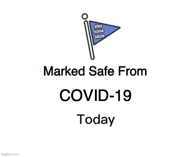 COVID-19 Safe | stay
home 
idiots; COVID-19 | image tagged in memes,marked safe from | made w/ Imgflip meme maker