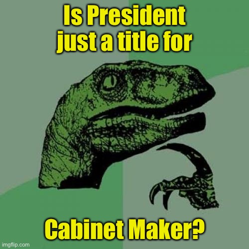 Philosoraptor | Is President just a title for; Cabinet Maker? | image tagged in memes,philosoraptor | made w/ Imgflip meme maker