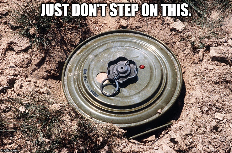 Land Mine | JUST DON'T STEP ON THIS. | image tagged in land mine | made w/ Imgflip meme maker