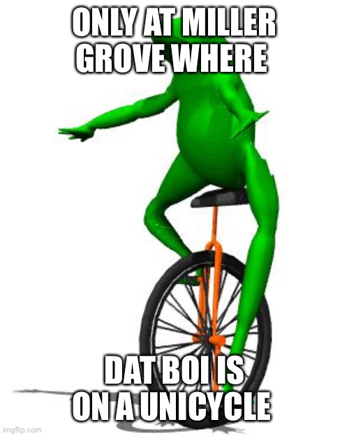 Miller Grove | ONLY AT MILLER GROVE WHERE; DAT BOI IS ON A UNICYCLE | image tagged in memes,dat boi | made w/ Imgflip meme maker