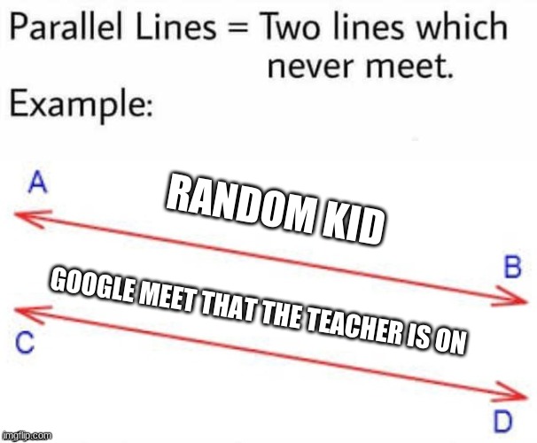 Parallel Lines | RANDOM KID; GOOGLE MEET THAT THE TEACHER IS ON | image tagged in parallel lines | made w/ Imgflip meme maker