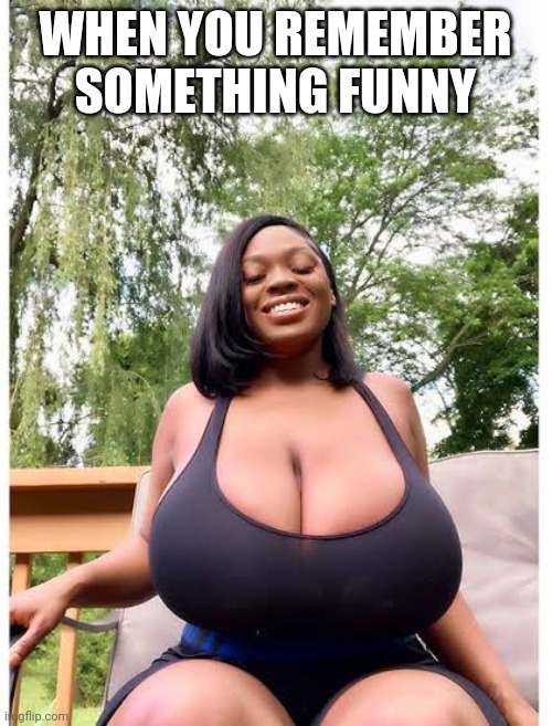Remember something funny big boobs busty smile black girl | WHEN YOU REMEMBER SOMETHING FUNNY | image tagged in big boobs smile,remember,busty,big boobs,smile,black girl | made w/ Imgflip meme maker