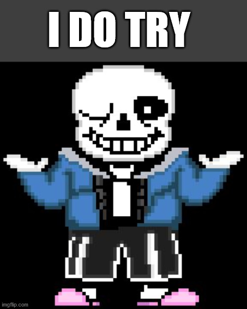 bad puns with sans | I DO TRY | image tagged in bad puns with sans | made w/ Imgflip meme maker