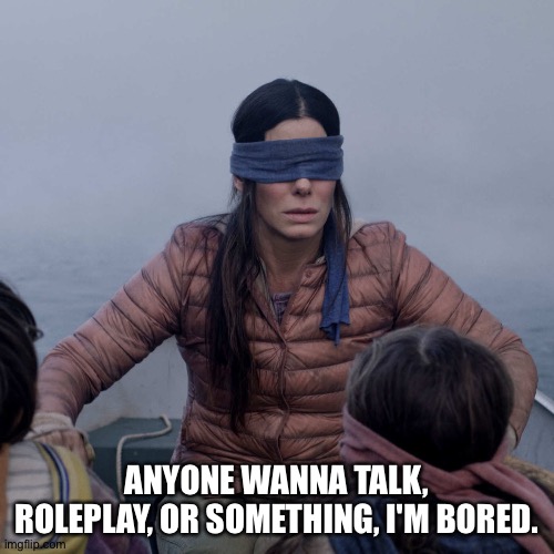 . | ANYONE WANNA TALK, ROLEPLAY, OR SOMETHING, I'M BORED. | image tagged in memes,bird box | made w/ Imgflip meme maker