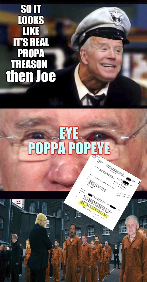 SO IT LOOKS LIKE IT'S REAL PROPA TREASON; then Joe; EYE POPPA POPEYE | image tagged in joe biden,hunter,hi,r u questions,treason ay,politics ay yeah right | made w/ Imgflip meme maker