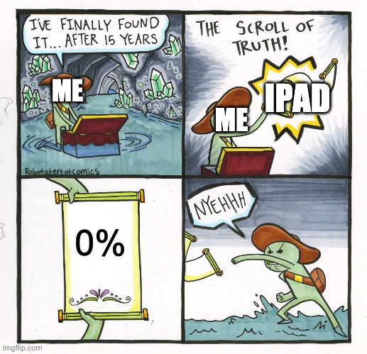 The Scroll Of Truth | IPAD; ME; ME; 0% | image tagged in memes,the scroll of truth | made w/ Imgflip meme maker