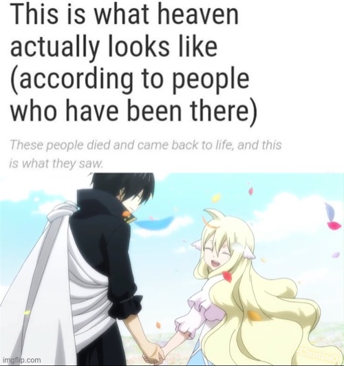 Heaven | -ChristinaO | image tagged in fairy tail,fairy tail meme,fairy tail guild,zeref dragneel,mavis vermillon,zervis | made w/ Imgflip meme maker