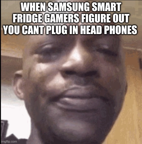 i feel your pain | WHEN SAMSUNG SMART FRIDGE GAMERS FIGURE OUT YOU CANT PLUG IN HEAD PHONES | image tagged in crying black dude | made w/ Imgflip meme maker