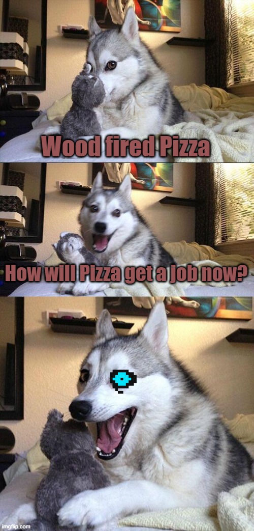 Hmmmmmm true (IF ya get it!) | Wood fired Pizza; How will Pizza get a job now? | image tagged in memes,bad pun dog,bad pun,pun dog - husky | made w/ Imgflip meme maker