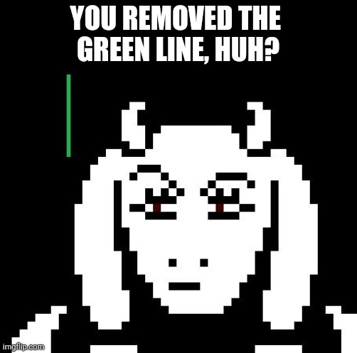 Undertale - Toriel | YOU REMOVED THE 
GREEN LINE, HUH? | image tagged in undertale - toriel | made w/ Imgflip meme maker