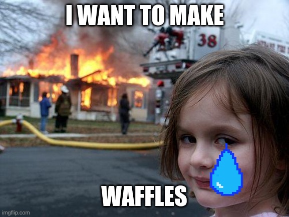 Disaster Girl Meme | I WANT TO MAKE; WAFFLES | image tagged in memes,disaster girl | made w/ Imgflip meme maker