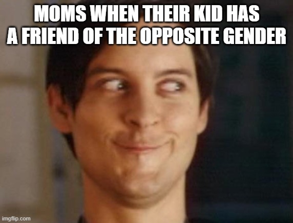 true | MOMS WHEN THEIR KID HAS A FRIEND OF THE OPPOSITE GENDER | image tagged in memes,spiderman peter parker | made w/ Imgflip meme maker