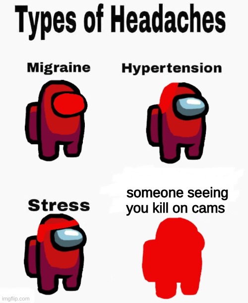 Among us types of headaches | someone seeing you kill on cams | image tagged in among us types of headaches | made w/ Imgflip meme maker