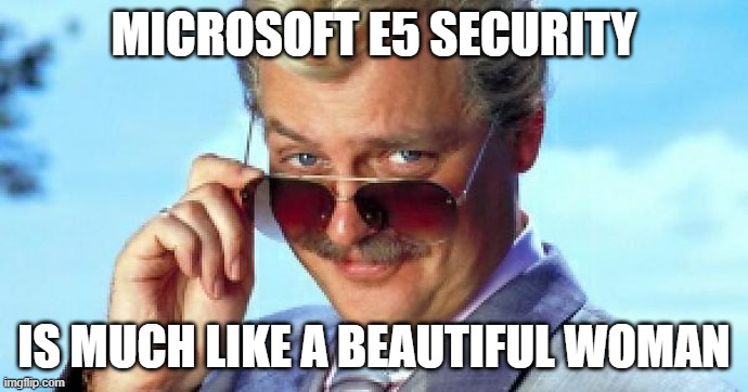 Microsoft Security | MICROSOFT E5 SECURITY; IS MUCH LIKE A BEAUTIFUL WOMAN | image tagged in microsoft,security | made w/ Imgflip meme maker