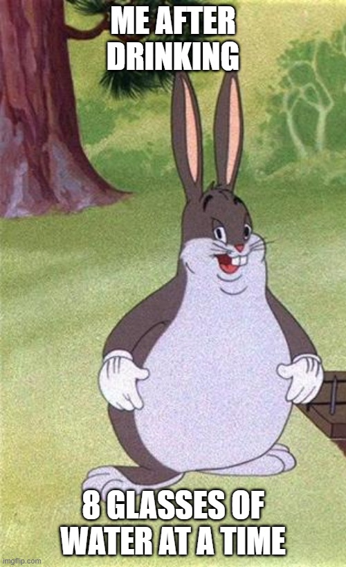 Drink water! | ME AFTER DRINKING; 8 GLASSES OF WATER AT A TIME | image tagged in big chungus,memes,water,drink water,healthy | made w/ Imgflip meme maker