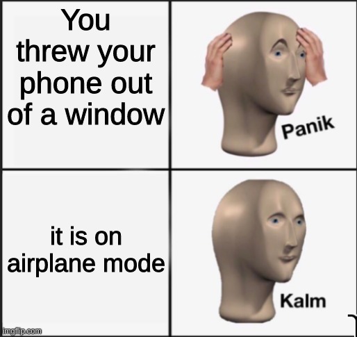 Ben thought of this | You threw your phone out of a window; it is on airplane mode | image tagged in airplane | made w/ Imgflip meme maker