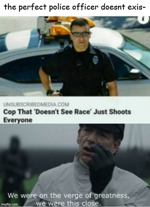  the perfect police officer doesnt exis- | image tagged in we were on the verge of greatness,memes,funny,gifs,pie charts,ha ha tags go brr | made w/ Imgflip meme maker