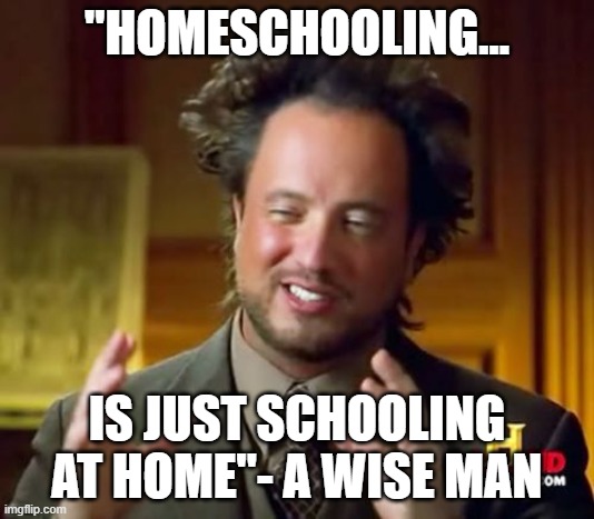 Ancient Aliens | "HOMESCHOOLING... IS JUST SCHOOLING AT HOME"- A WISE MAN | image tagged in memes,ancient aliens | made w/ Imgflip meme maker