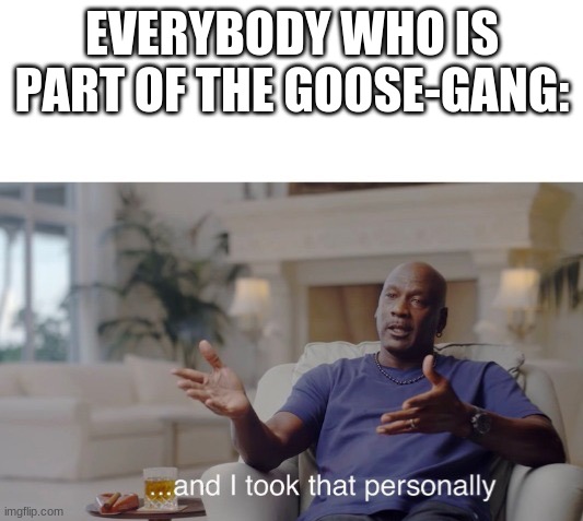 ...and I took that personally | EVERYBODY WHO IS PART OF THE GOOSE-GANG: | image tagged in and i took that personally | made w/ Imgflip meme maker