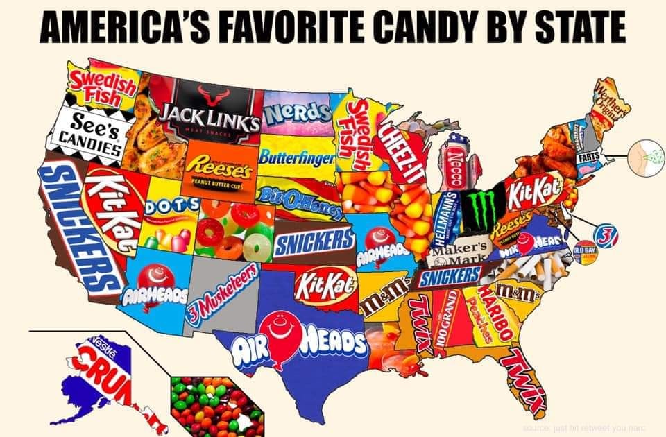 High Quality America's favorite candy by state Blank Meme Template