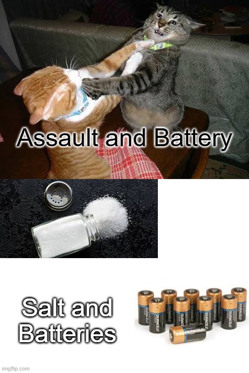 Blank White Template | Assault and Battery; Salt and Batteries | image tagged in blank white template | made w/ Imgflip meme maker