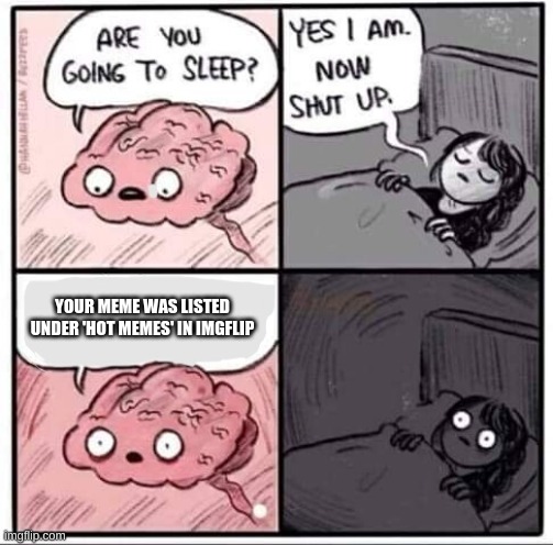 Are you going to sleep? | YOUR MEME WAS LISTED UNDER 'HOT MEMES' IN IMGFLIP | image tagged in are you going to sleep | made w/ Imgflip meme maker