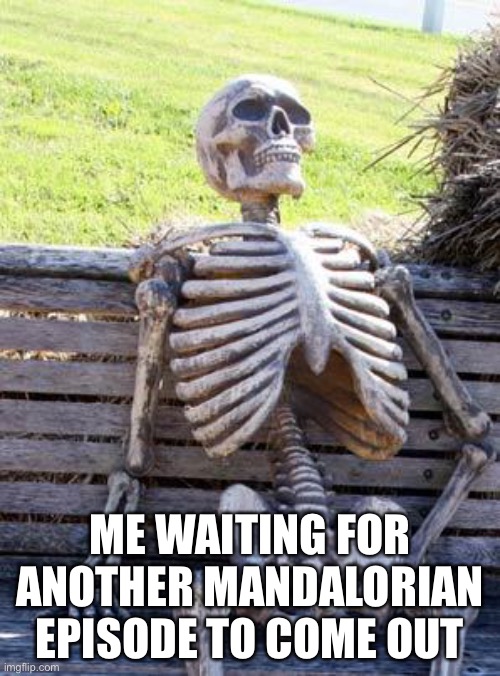 Waiting Skeleton Meme | ME WAITING FOR ANOTHER MANDALORIAN EPISODE TO COME OUT | image tagged in memes,waiting skeleton | made w/ Imgflip meme maker