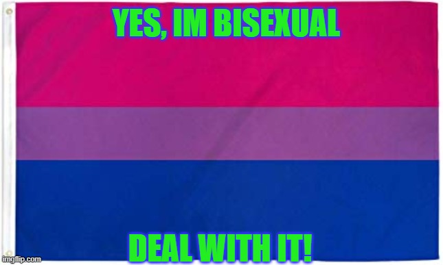 Im bisexual | YES, IM BISEXUAL; DEAL WITH IT! | image tagged in bisexual flag | made w/ Imgflip meme maker