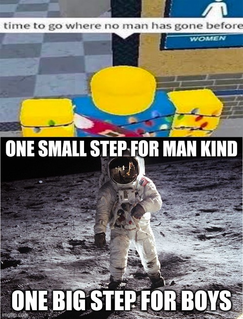 E | ONE SMALL STEP FOR MAN KIND; ONE BIG STEP FOR BOYS | image tagged in one small step for man | made w/ Imgflip meme maker